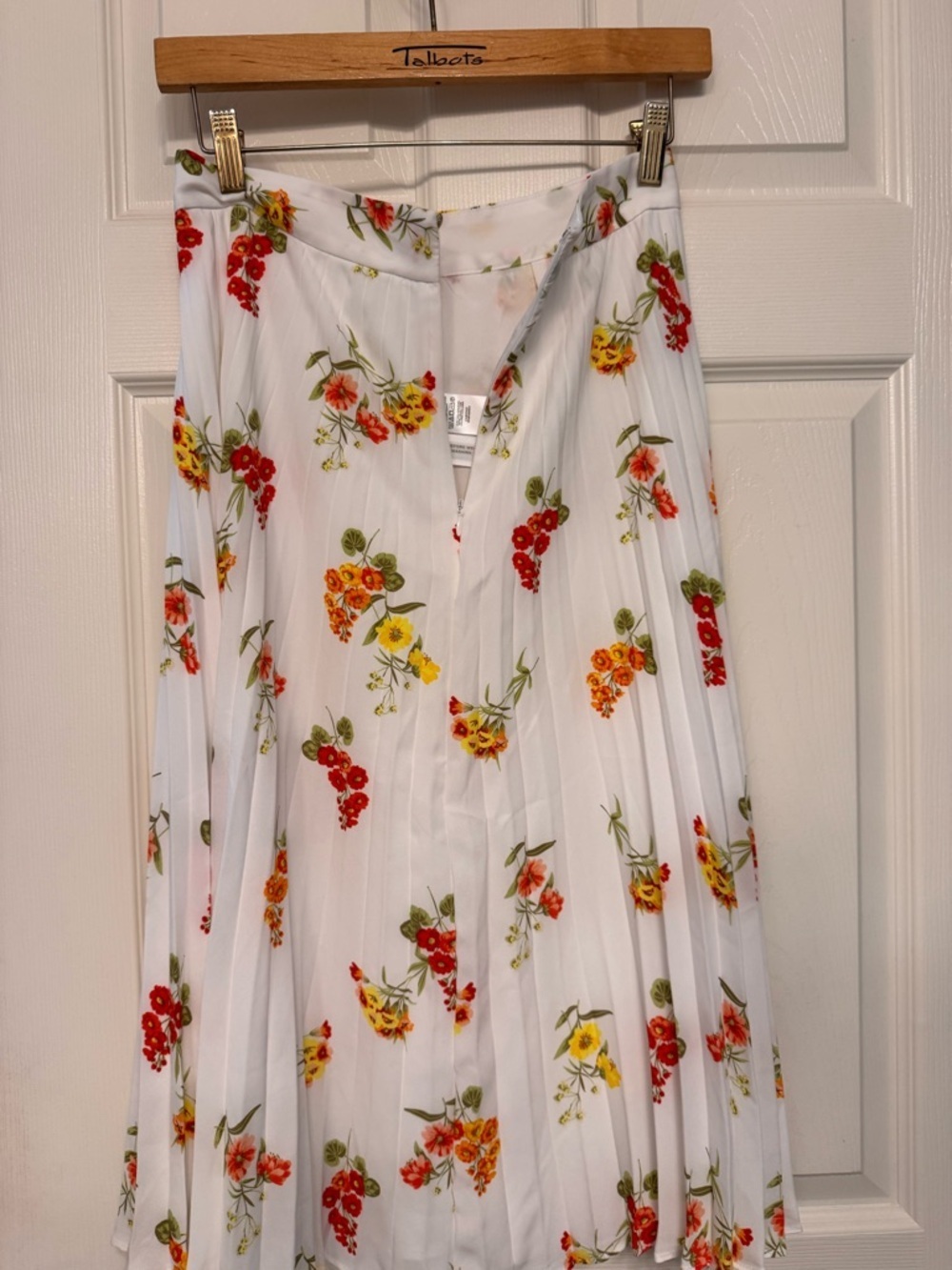 LOFT White Pleated Floral Midi Skirt - Red & Yellow Floral